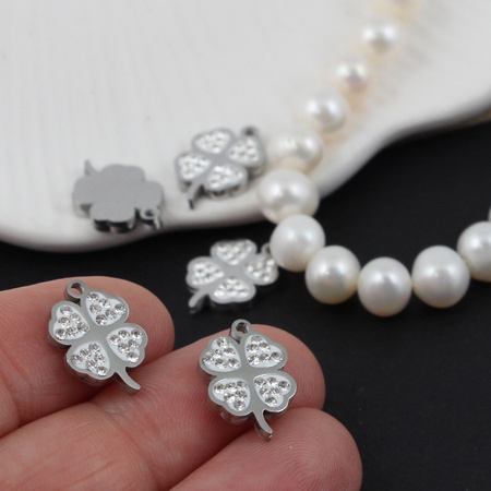 Zawieszka koniczyna z cyrkoniami stal szlachetna 15x11mm