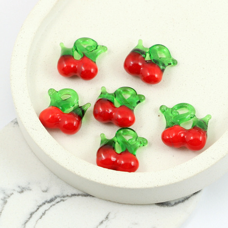 Zawieszka szklana wiśnia owoce 20x18mm