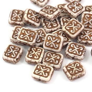 Patina Brick Beads Chalk White Bronze 12x11mm [1szt]