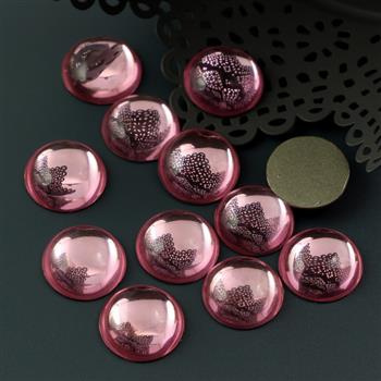 Kaboszon szklany moneta różowa 17mm