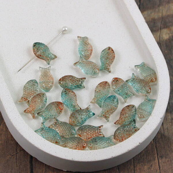 Koralik szklany ryba turkusowo - brązowa 15x8mm