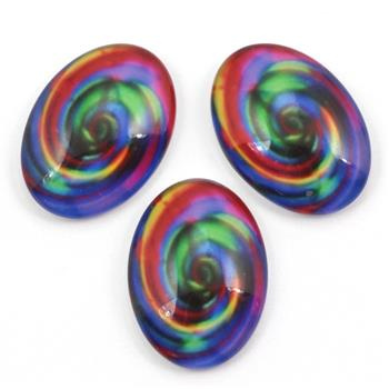 Kaboszon szklany z grafiką kolorowy wir owal 25x18mm