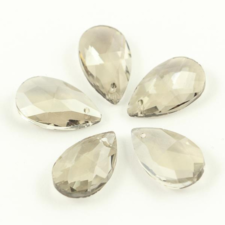 Kryształek szklany łezka fasetowana szara luster 22x13mm
