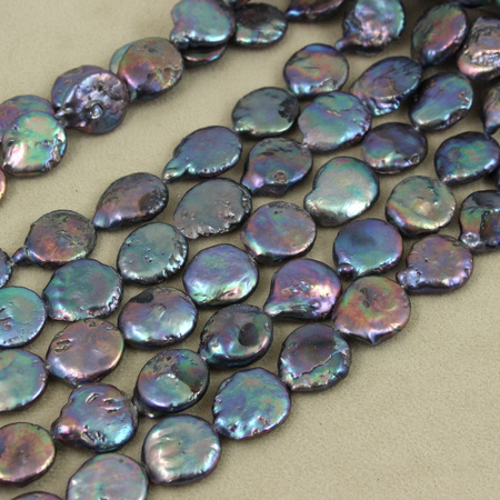 Perła słodkowodna czarna moneta 15mm