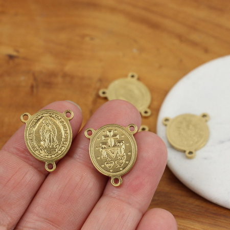 Łącznik medalik do różańca stal szlachetna pozłacana 20x16mm