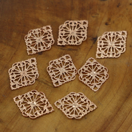 Element filigranowy różowy złoty ażurowy romb 21x15mm