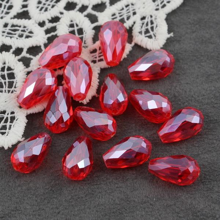 Kryształek szklany kropla fasetowana czerwona luster 15x10mm