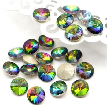 Kaboszon szklany moneta stożkowa fasetowana tęczowa 8mm