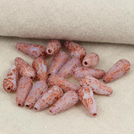 Drop Beads White Opal Copper Patina Etched 20x9mm