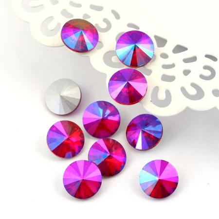 Kaboszon szklany moneta stożkowa faset. fuchsia 12mm