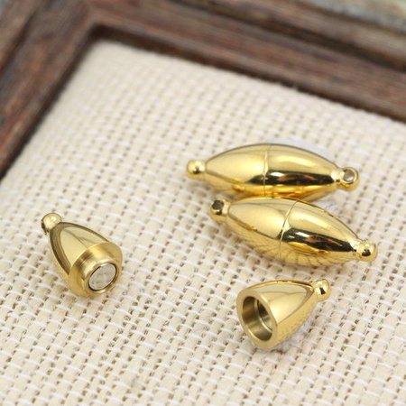 Zapięcie magnetyczne długa oliwka stal szlachetna pozłacane 22x8mm