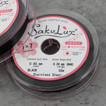Japońska linka stalowa jubilerska SakuLux 7-splotowa Black 0,40mm [szpula 30m]