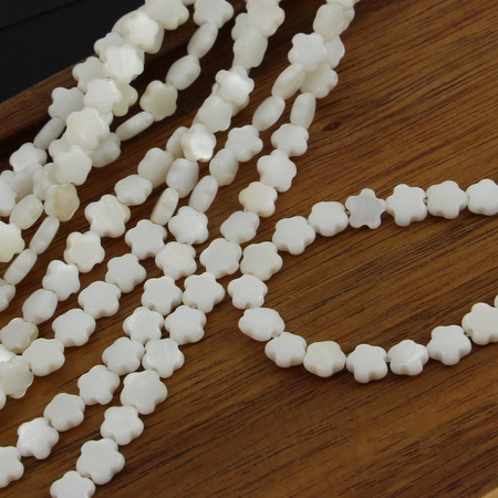 Muszla biała kwiatek 6mm [sznur 39cm]