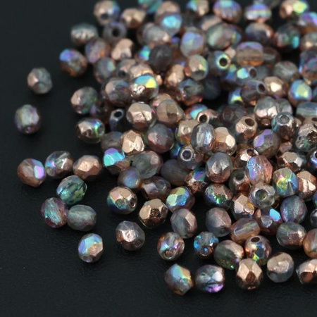 Fire Polish 4mm Crystal Copper Rainbow Etched [20szt]