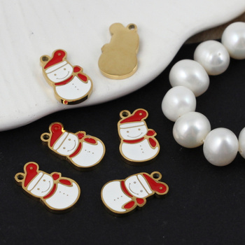 Zawieszka stal szlachetna emaliowana pozłacana bałwanek 13x8mm