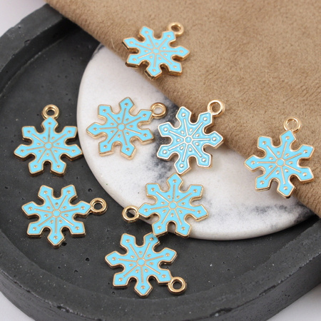 Metalowa zawieszka emaliowana płatek śniegu niebieski 20x17mm