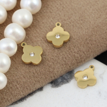 Zawieszka kwiatek z cyrkonią stal szlachetna pozłacana PVD 8mm