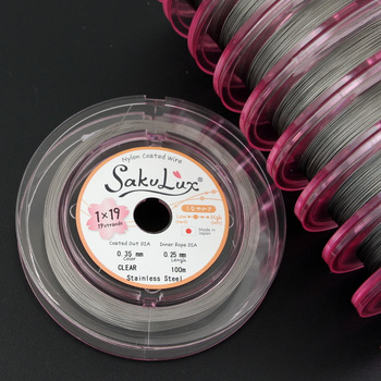 Japońska linka stalowa jubilerska SakuLux 19-splotowa Silver 0,35mm [szpula 100m]