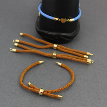 Zapięcie regulowane / przesuwane sznurkowe brązowe do bransoletki 11cm ZŁ