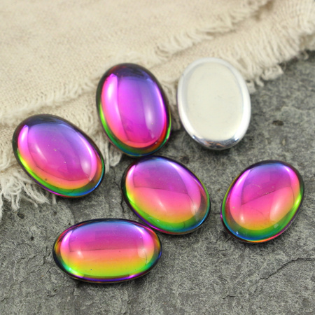 Kaboszon szklany Crystal - Vitrail Green - Silver Foiled owal 25x18mm