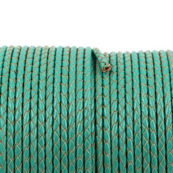 Rzemień skórzany pleciony zielony morski 3mm [50cm]