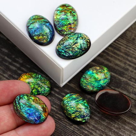 Kaboszon akrylowy owal aurora borealis brown 25x18mm