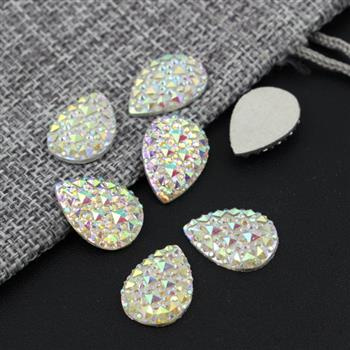 Kaboszon z żywicy druza łezka crystal AB 18x13mm