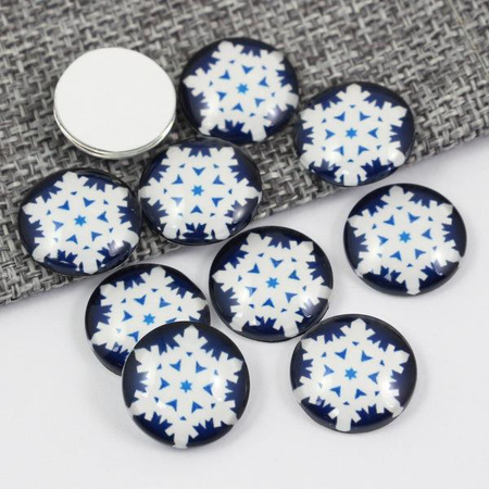 Kaboszon szklany z grafiką śnieżynka moneta 16mm [4szt]