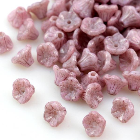 Flower Cup Beads Chalk White Lila Luster 7x5mm [10szt]