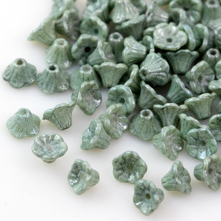 Flower Cup Beads Chalk White Teal Luster 7x5mm [10szt]