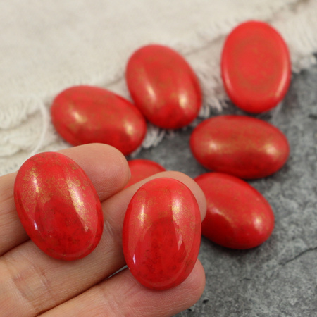 Kaboszon szklany Lt. Opaque Red - Luster - Transparent Topaz/Pink owal 25x18mm