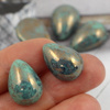Kaboszon szklany Turquoise - Luster - Opaque Topaz/Pink łezka 18x13mm