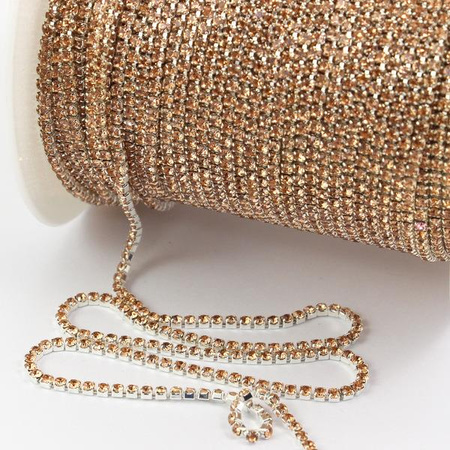 Taśma ozdobna cyrkoniowa silver/light peach 2mm [50cm]