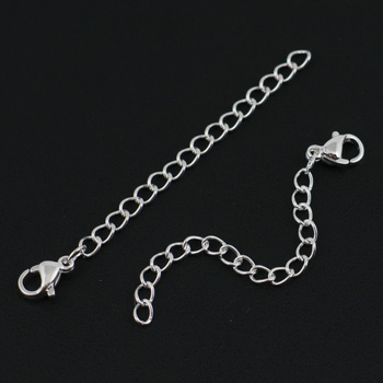 Zapięcie przedłużka z karabińczykiem stal szlachetna posrebrzana 5cm SILVER