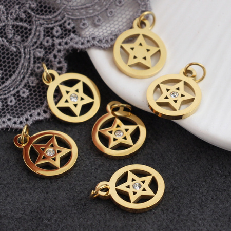 Zawieszka gwiazda z cyrkonią stal szlachetna 12mm