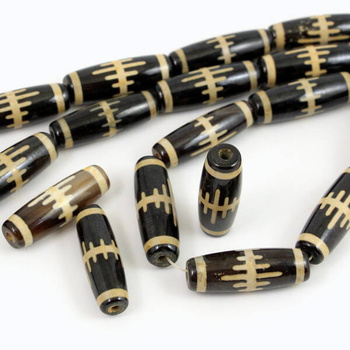 Agat tybetański etno długa oliwka 30x10mm