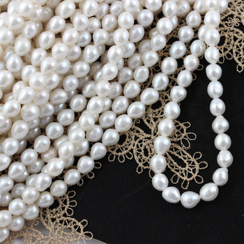 Perła słodkowodna biała oliwka 5-8mm [sznur 36cm]