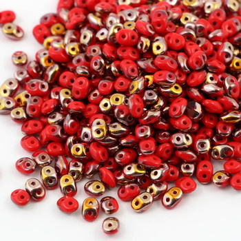 SuperDuo 2.5x5mm Opaque Red - Capri Gold [5g]