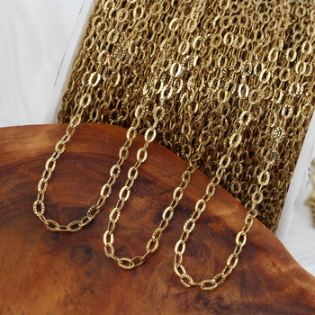 Łańcuszek owalny teksturowany stal szlachetna pozłacana 4x2,5mm [1metr]