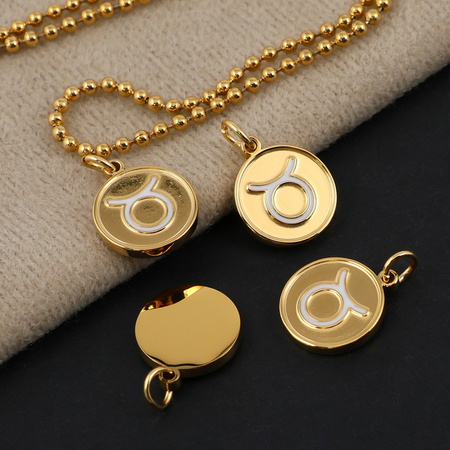 Zawieszka stal szlachetna pozłacana emaliowana znaki zodiaku Byk 12mm