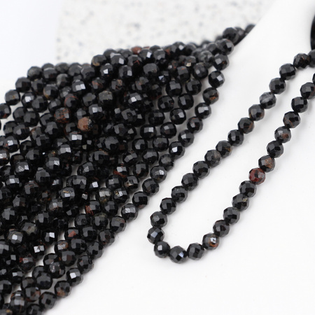 Turmalin czarny kula fasetowana 3mm Kat.II [sznur 38cm]
