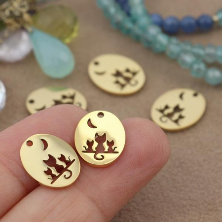 Zawieszka koty stal szlachetna pozłacana PVD 15x12mm