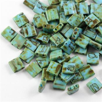 Miyuki Tila Beads 5x5x1,9mm Picasso Opaque Turquoise Blue [30szt]