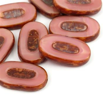 Oval Beads Opaque Pink Travertine 26x15mm
