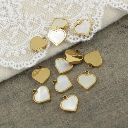 Zawieszka serce z masą perłową stal szlachetna pozłacana PVD 8mm