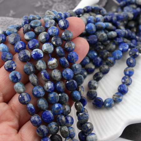 Lapis lazuli z pirytem moneta fasetowana 8mm