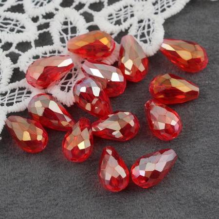 Kryształek szklany kropla fasetowana czerwona luster AB 15x10mm