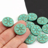 Szklana moneta z kwiatkiem Opaque Turquoise Green 18mm