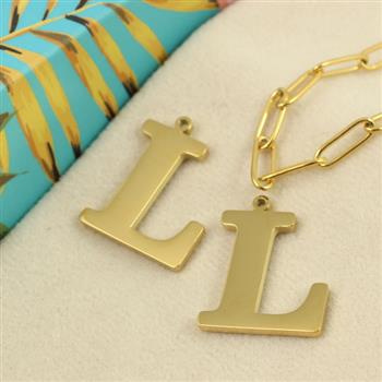 Zawieszka stal szlachetna pozłacana 25mm litera L