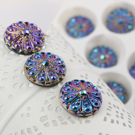 Kaboszon szklany Rosette jet green sphinx moneta 22mm